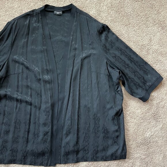 Vintage Cimmaron Plus 3X Snake Print Shiny Black Kimono Robe Jacket Formal Artsy - Picture 1 of 8
